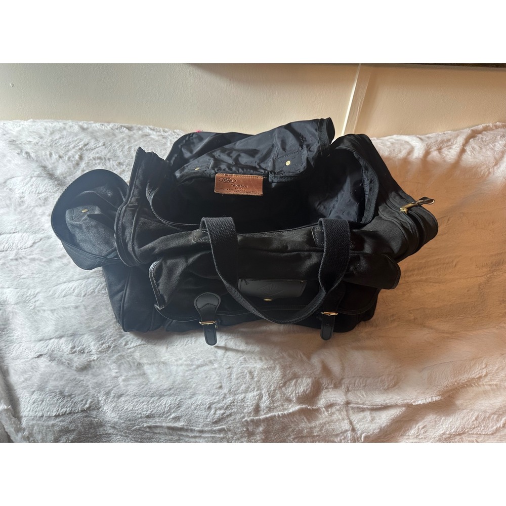 Eddie Bauer x Ford Black Canvas Duffel Bag Travel Weekender Leather Trim